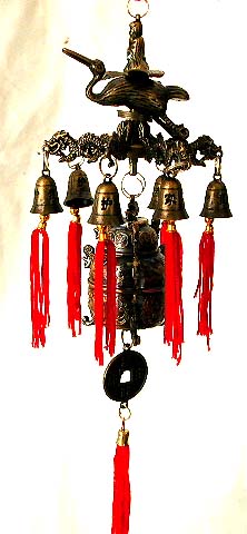 FENG SHUI bedroom - metallic FENG SHUI hanger with buddha on flamigo top of bells. Hang on the bed room door can bring you a lovely baby.