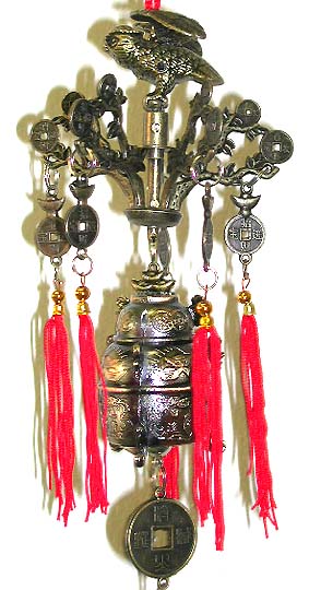 FENG SHUI office - flying bird standing on top of coin and bell, can be hung outsid of your office door to bring you luck.