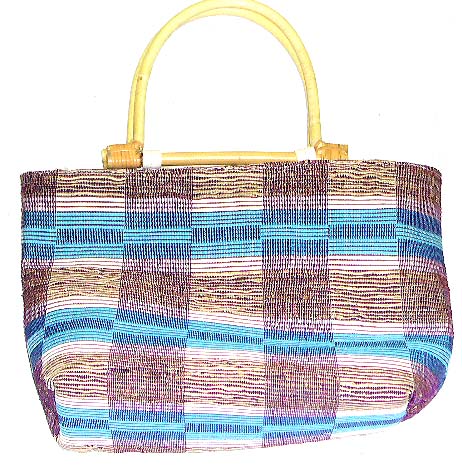 Asian handicraft - assorted color and design rattan hand bag with wooden handle