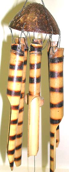 Java-inspired chime Wholesale Windchime -Bamboo windchime with fire symbol painted on