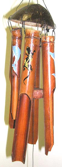 Garden Wind Chime Wholesale Windchime -Bamboo windchime with dolphin and gecko painted on