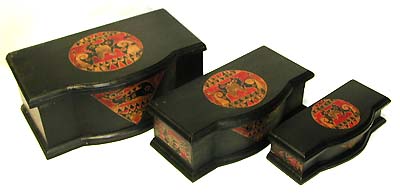 Oriental jewelry box - black wooden box set with egyptian style painting (3 pieces in a set)