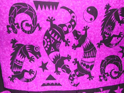 Bali Batik Fashion Wear from Bali Indonesia -Light purple color fashion Batik sarong wrap with Black gecko, star and Yinyang pattern desing