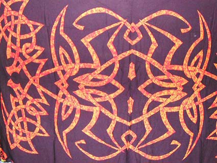 Rayon Pareos with Celtic Tattoo Motif Printing  from Indonesia -Orange Celtic lady bug pattern design black fasion wrapping sarong 
