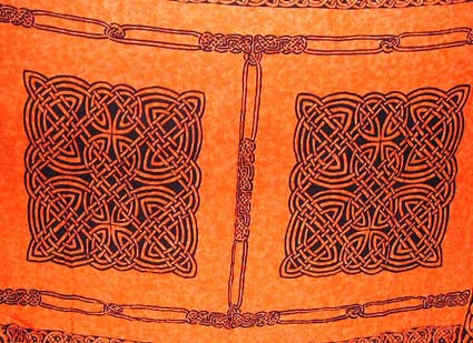 Batik sarong,summer dress -Batik fashion sarong wrap in orange color with two Celtic knot work square pattern desing on center