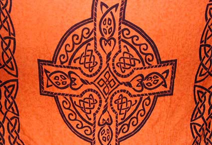 Batik sarong,Celtic streetwear -Celtic knot work and Celtic cross central pattern design Batik sarong in orange color