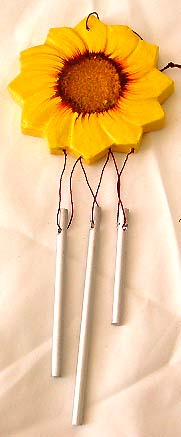 Antique gift for girl - Wood carving sun flower pattern design fashion windchime with 3 metal pipes
