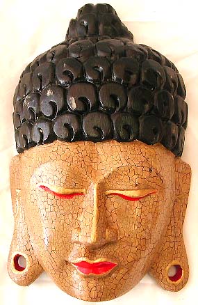 Unique collectible religious art - tan crack Indonesian buddha head mask 