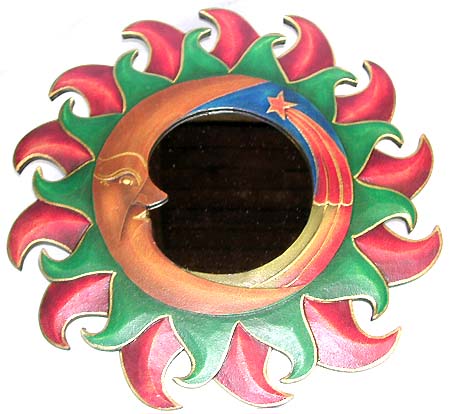 Accessory decor gift home - assorted color double fire edge moon and shooting star design wooden mirror