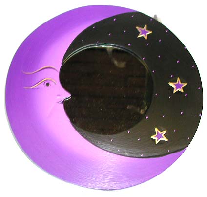 Celestial art display - purple moon star black wooden mirror