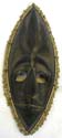 Rope surrounded black olive shape sad face design wooden mask with empty eye hole
