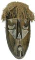 Black rope hair top sleeping boy face design wooden mask with white painted on cheek and under eye-lid