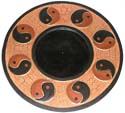 Tan crack rounded mirror with multi YinYang pattern decor around