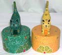 Assorted color Batik rounded cat box with dot and flower pattern design