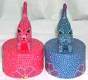 Assorted color Batik rounded cat box with dot and flower pattern design