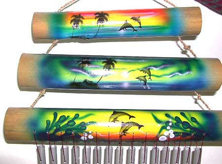 Sea life double dolphin design 3 wooden pipe fashion dream chime