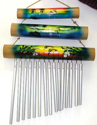 Sea life double dolphin design 3 wooden pipe fashion dream chime