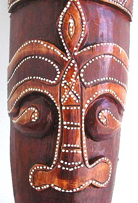 Deep brown long double face mask with rope hair top, dotted around eyes, nose and mouth