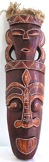 Deep brown long double face mask with rope hair top, dotted around eyes, nose and mouth