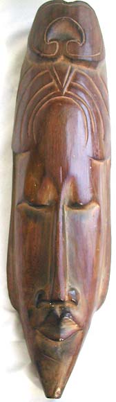 Long nose brown wooden lady face mask wuth sharp chin