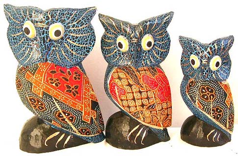Color painting Batik owl set, set of 3 pieces, assorted color randomly pick