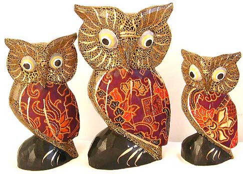 Color painting Batik owl set, set of 3 pieces, assorted color randomly pick