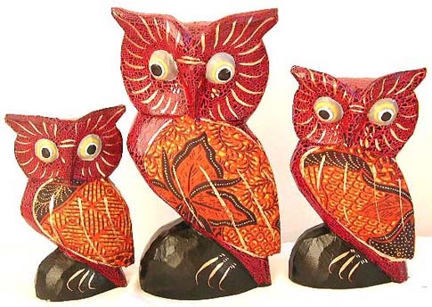 Color painting Batik owl set, set of 3 pieces, assorted color randomly pick