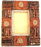 Mini rectangular wooden photo frame with swirling pattern decor around edge