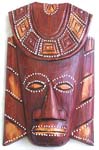 Brown flat man face wooden mask with collar top and widen nose and mouth