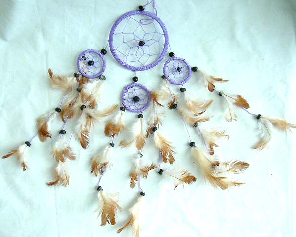 Southwestern gift wholesale dream catcher, one large catcher with 3 mini ones holding multi beaded feather on bottom