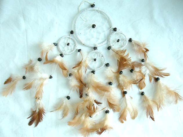 Southwestern gift wholesale dream catcher, one large catcher with 3 mini ones holding multi beaded feather on bottom