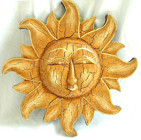 handcrafted tropical decor wholesale supplier distribute tan crack sun fire wooden wall plaque