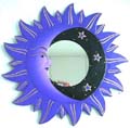 Blue moon star on black sky wooden mirror with comet edge