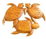 Wooden plaque with triple swimming turtle family feature