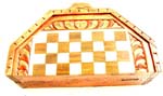 Tropical wooden geometric chess set with carved-in flower design