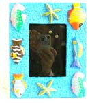 Multi faced blue photo frame with sea star and colorful tropical fish design 