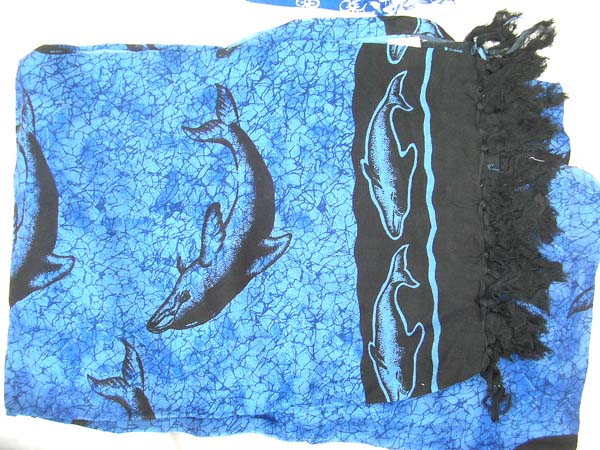 Wholesale boutique supplies Summer dolphin sea life pattern on blue batik shawl