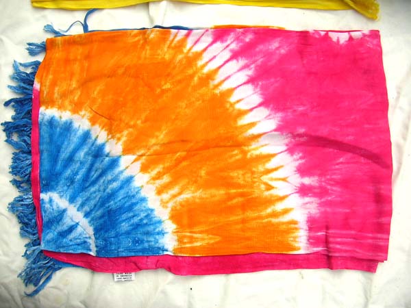 Jamaican tie dye island wear sarong in pink, blue and orange from distribution outsourcing catalog