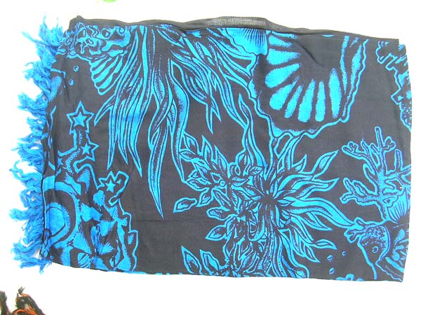 Leisure clothing factory outlet, Sea life flower design on casual wear beach sarong in blue and black 