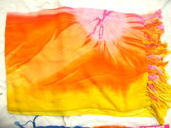 Batik fashion supplier, Yellow and orange tie dyed tropical leisure wear sarong