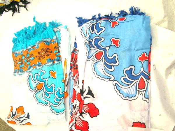 Trendy aloha hibiscus print in spring colors on indonesian fashion sarong dress, beauty wear collection warehouse