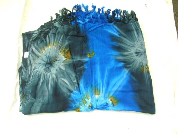 Beach wear gift sourcing store, Gray and blue tie dye artisan wear sarong with star burst design