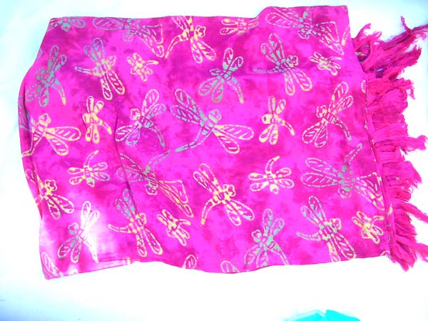 Online wholesale beachwear supplies, Womens pink batik pareo sarong with dragonfly pattern