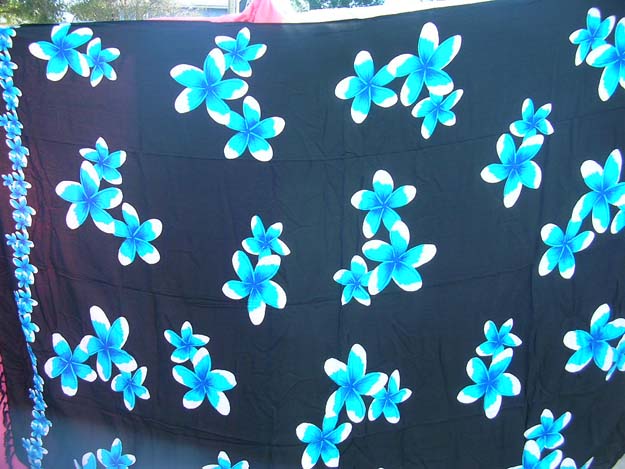 Best online casual spring wear wholesaler, Garden floral print in blue on black poolside bali wrap sarong