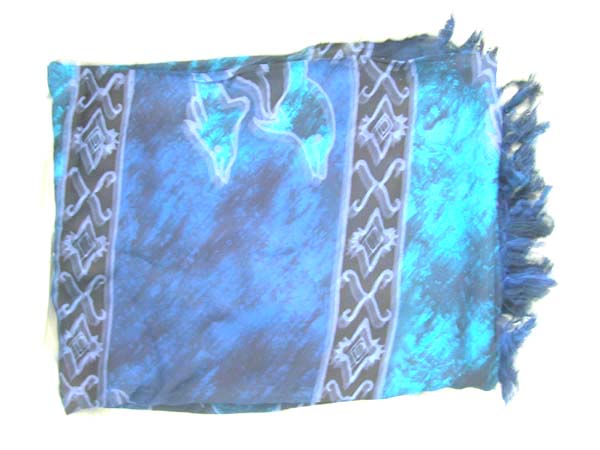 Gift sourcing boutique  factory, Artsy designed bands on dolphin print batik shawl skirt in blue