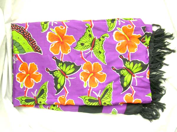 Summer apparel factory distributor, Tropical island hibiscus flower and butterfly decorated fashion sarong 