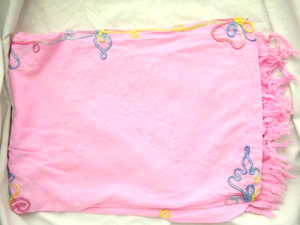 Handmade embroidery design in blue and yellow and pink beach blanket sarong from beauty factory outlet store