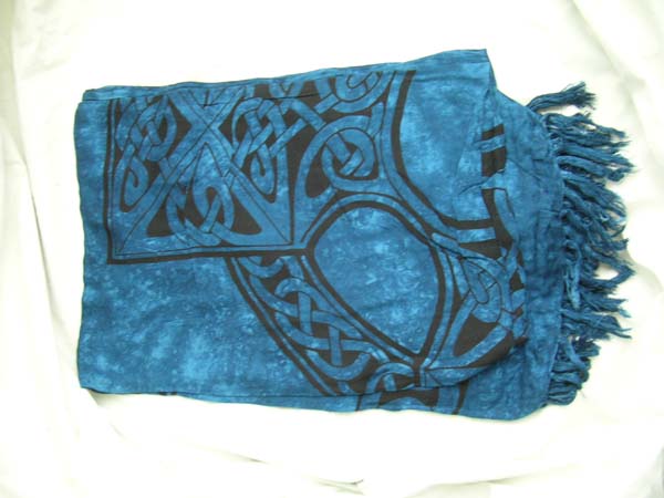 Sarong wholesale supplier, Dark blue and black celtic band knot and triqueta design on batik summer shawl