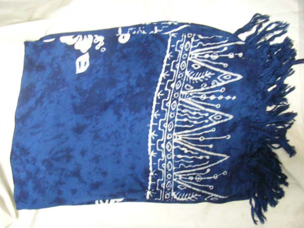 Designer inspired fashion batik pareo wrap with white flower and landscape design from sarong factory distribution store