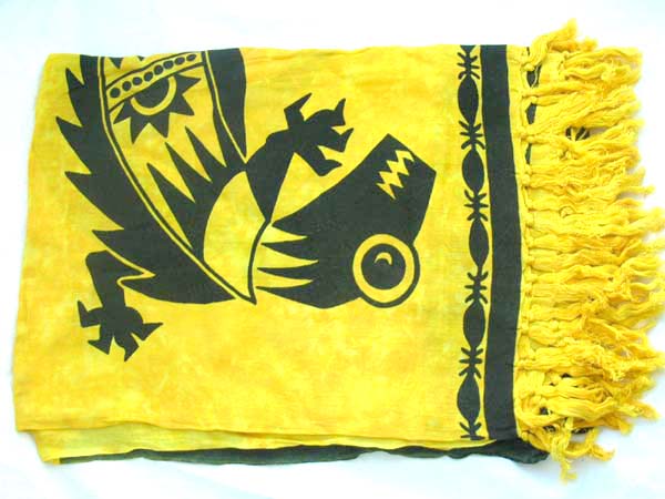 Exclusive pareos online manufacturer, Tribal art designed gecko on yellow indonesian style shawl skirt 